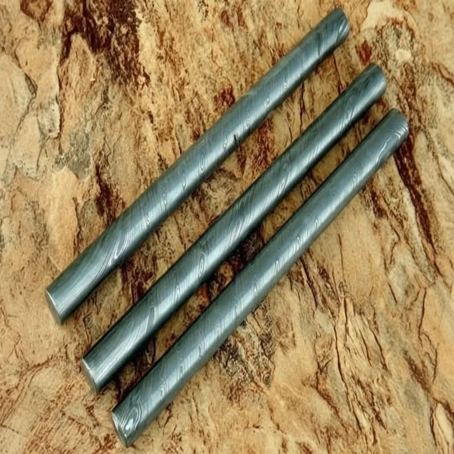 3 Piece Damascus Steel Rod Set 10 Inch Round Bars for Ring Making