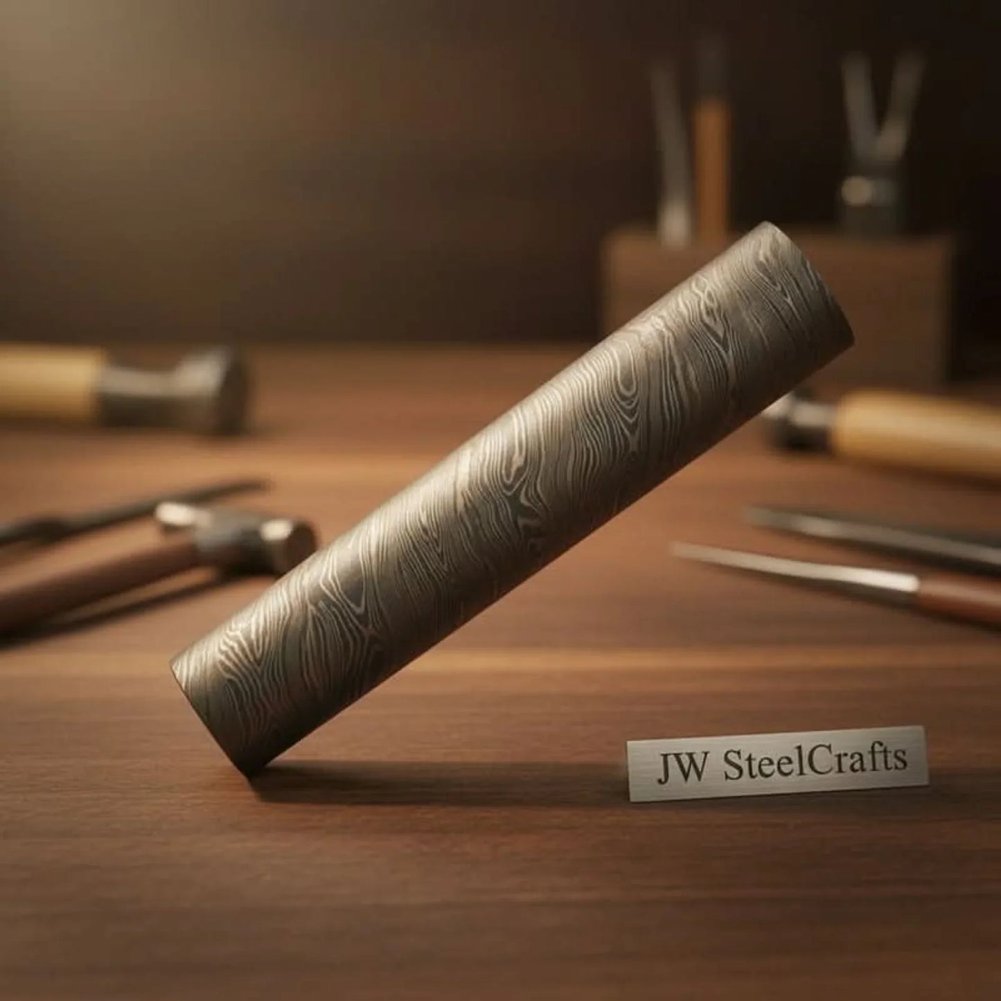 4.10 Inch Damascus Steel Round Bar Rod for Ring Making