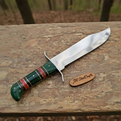 Sheffield Clip Point Bowie Knife Mirror Polish Steel with S Guard and Stacked Handle