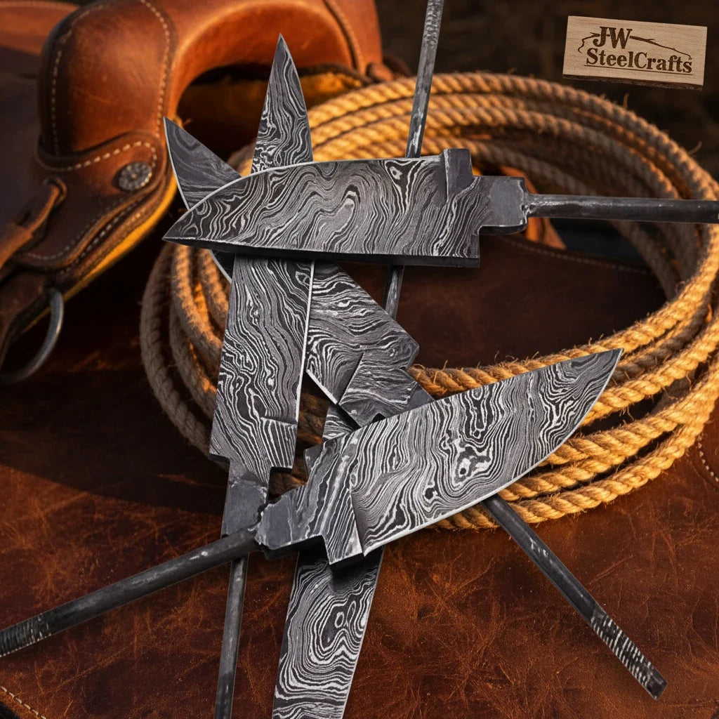 5-Piece Hand Forged Damascus Hunting Knife Blanks Set