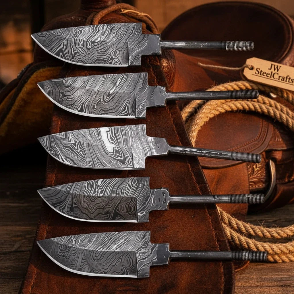 5-Piece Hand Forged Damascus Hunting Knife Blanks Set