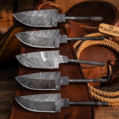 5-Piece Hand Forged Damascus Hunting Knife Blanks Set