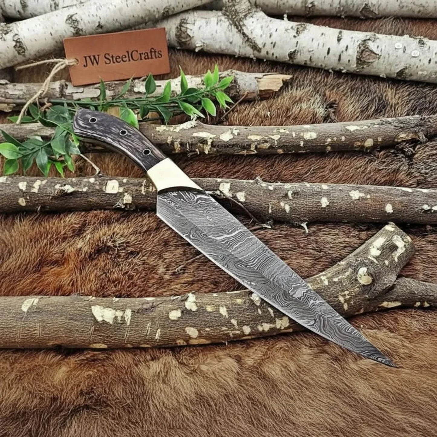12-Inch All-Purpose Damascus Chef Knife with Brass Bolster & Pakka Wood Handle