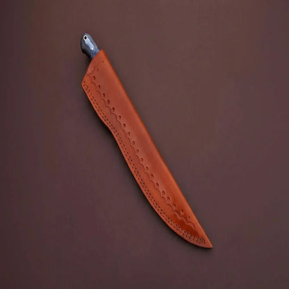 Handcrafted Damascus Steel Fish Fillet Knife with Blue Pakka Wood Handle and Leather Sheath