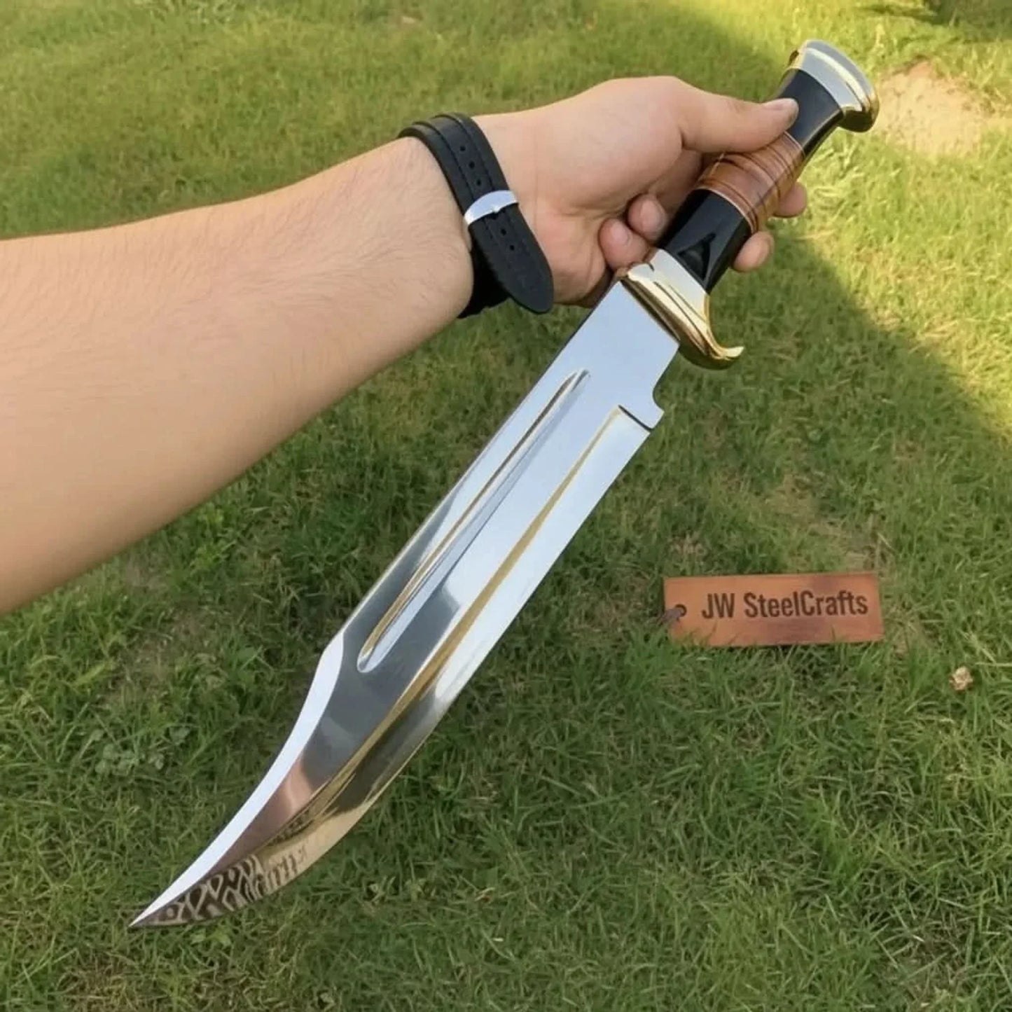 Dundee Clip Point Bowie Knife – Handmade 17 Inch Frontier Blade, Damascus or High Polish Steel | JW SteelCrafts
