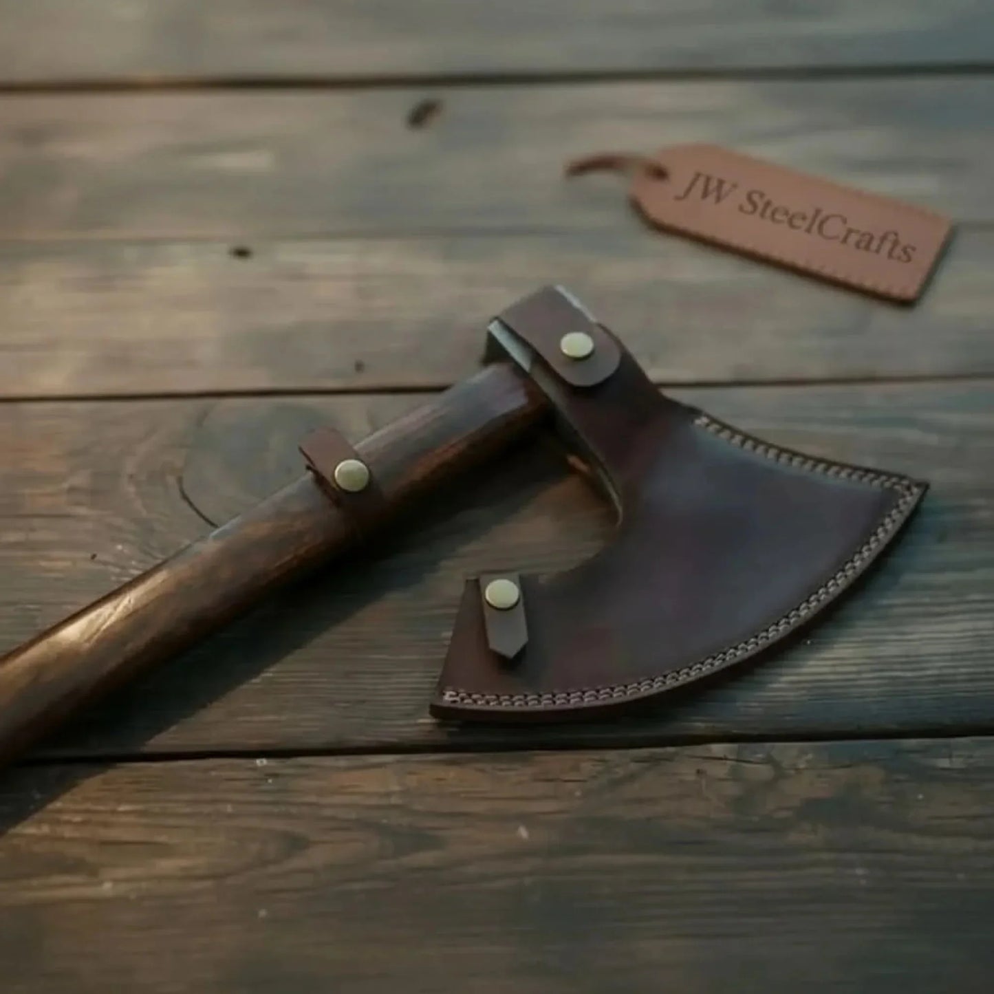 Handmade Damascus Steel Bearded Viking Axe with Hardwood Handle – Custom Forged Norse Camp Axe | JW SteelCrafts