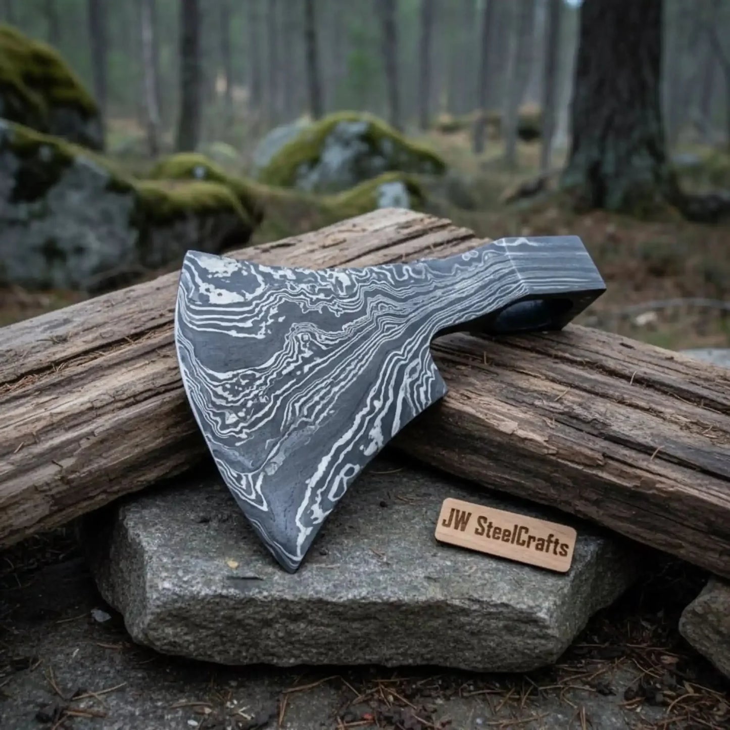 Custom Damascus Steel Axe Head Blank – Hand Forged Bearded Axe Blade for Handle Making