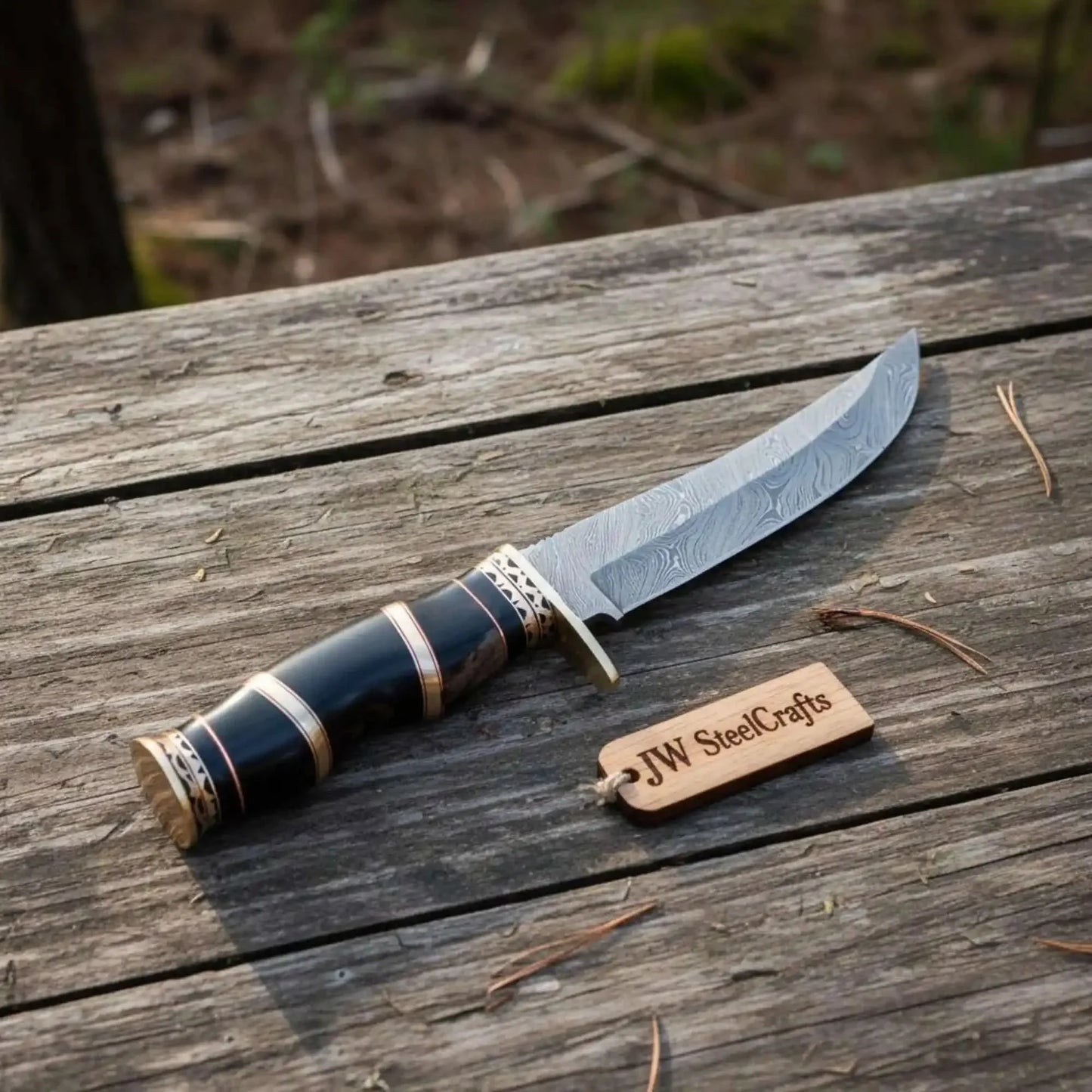 Handmade Damascus Clip Point Bowie Knife Full Tang Fixed Blade by JW SteelCrafts