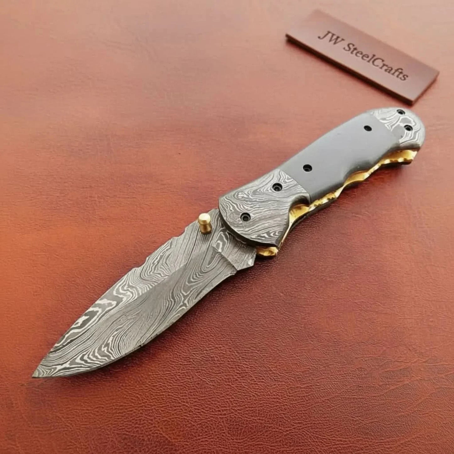 Handmade Damascus Folding Knife with Gray Micarta Handle, Custom Pocket Knife, EDC Damascus Folder by JW SteelCrafts