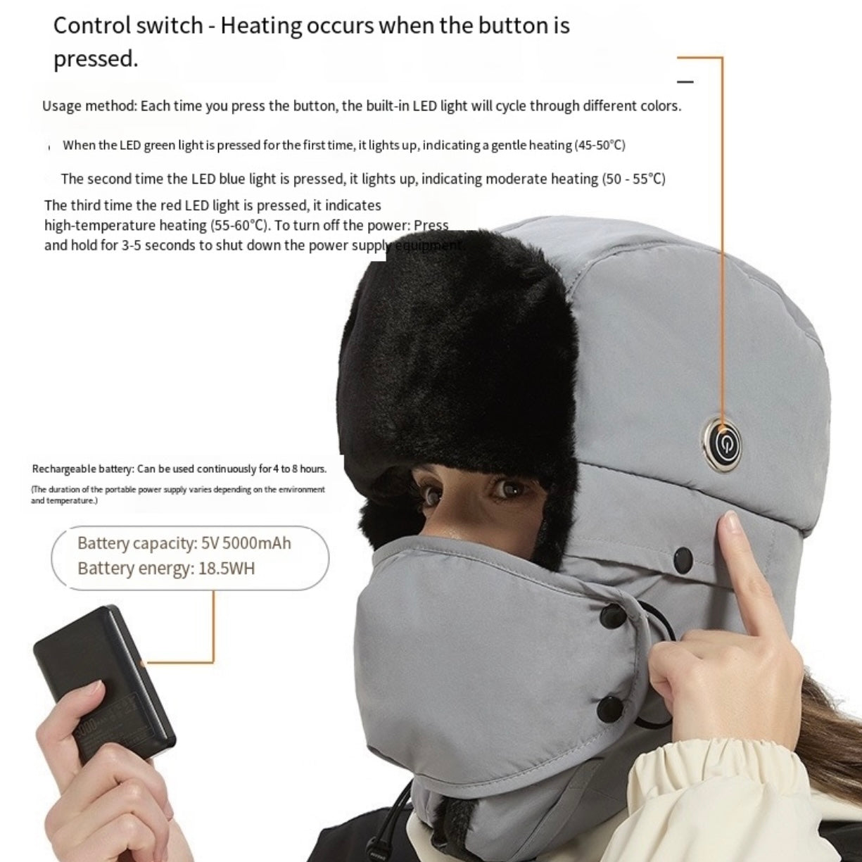 LITEGUEST Heated Trapper Hat – USB Rechargeable Winter Hat for Outdoor