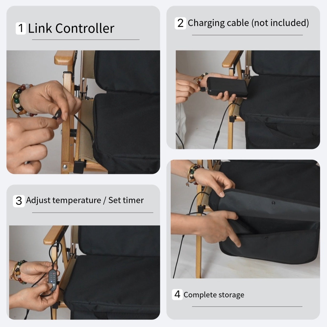 LITEGUEST USB Heated Stadium Seat Cushion Foldable Portable Chair Pad