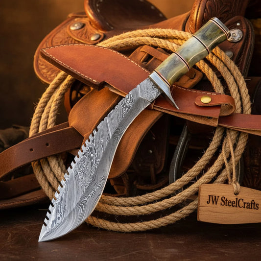 Handmade Frontier Fang Kukri Knife 12" with natural bone handle