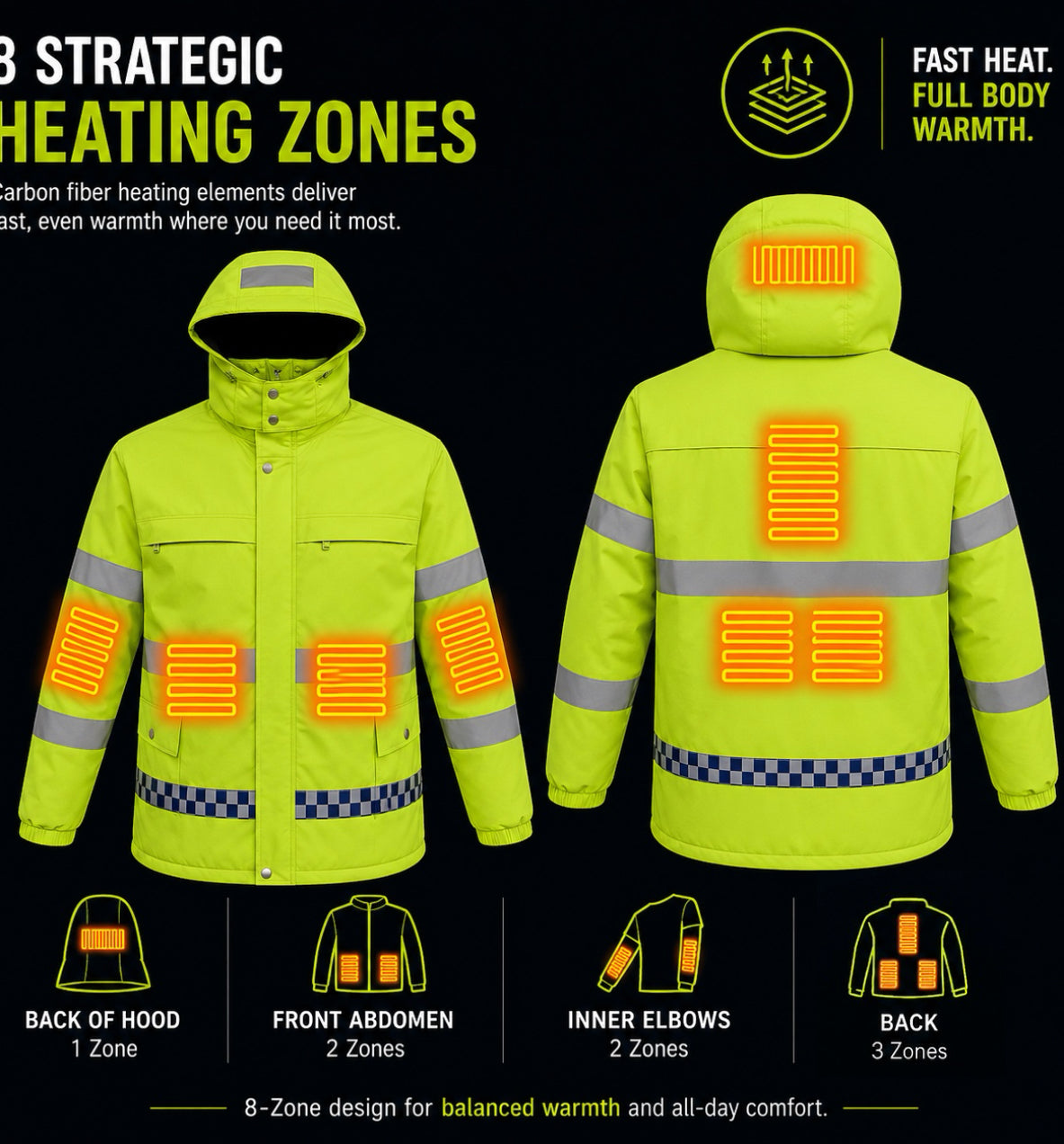 LITEGUEST 8-Zone Heated Reflective Work Jacket for Outdoor Duty