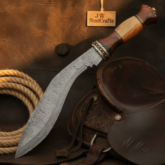 Layered-Steel Rosewood Kukri with Olive Wood Handle