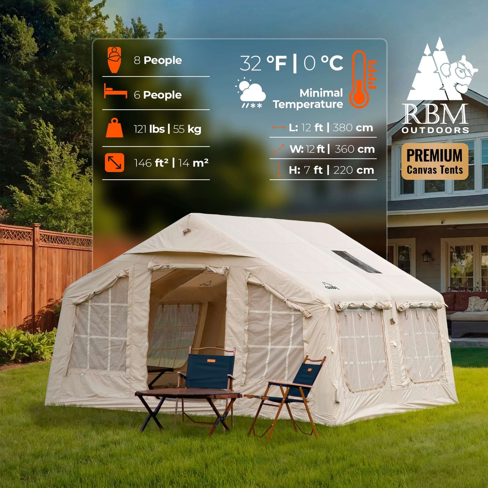 canvas tent house Coody 13.6 (Koala-5) Beige Inflatable Tent for Camping (2-8 person)