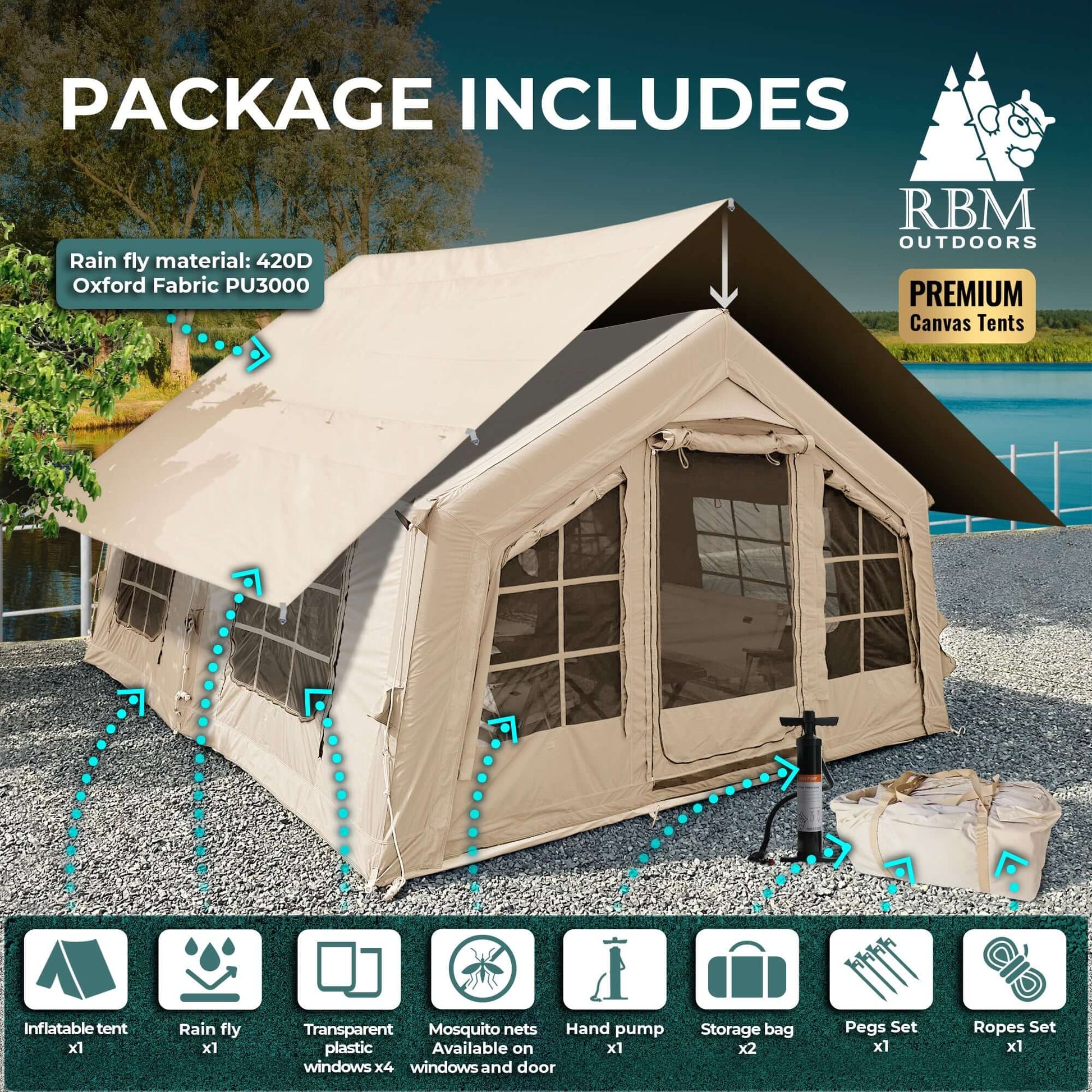 air tent house Coody 13.6 (Koala-5) Beige Inflatable Tent for Camping (2-8 person)