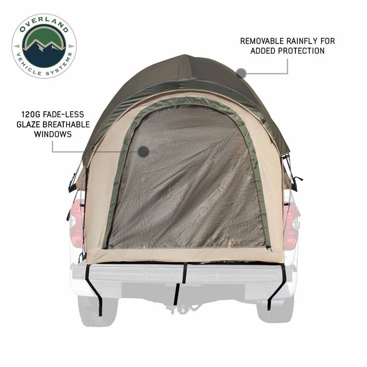 LD TACT Truck Bed Tent, Tan Body & Green Rainfly | 2-3 Person