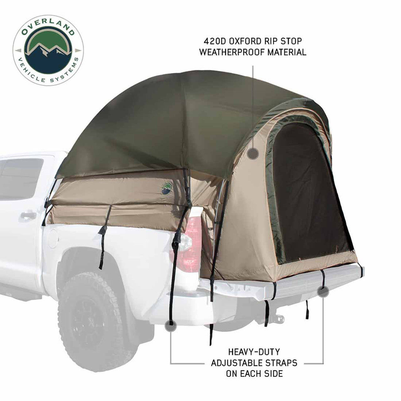 LD TACT Truck Bed Tent, Tan Body & Green Rainfly | 2-3 Person