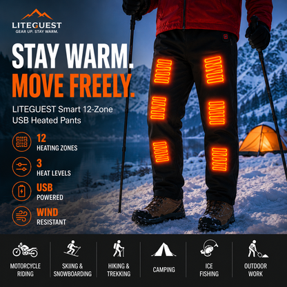 LITEGUEST 12-Zone Heated Pants Fast Heating Windproof Warm for Winter