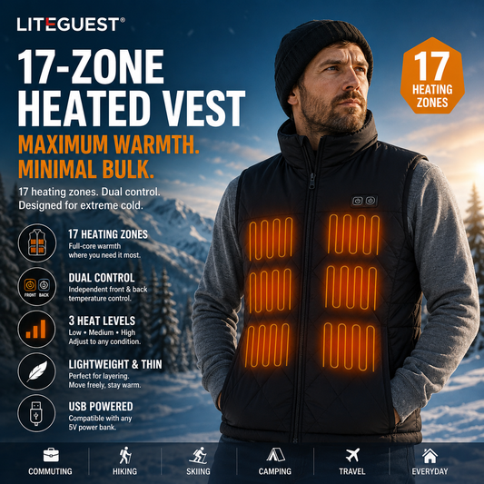 LITEGUEST 17-Zone Dual-Control Heated Vest for Daily Winter Warmth