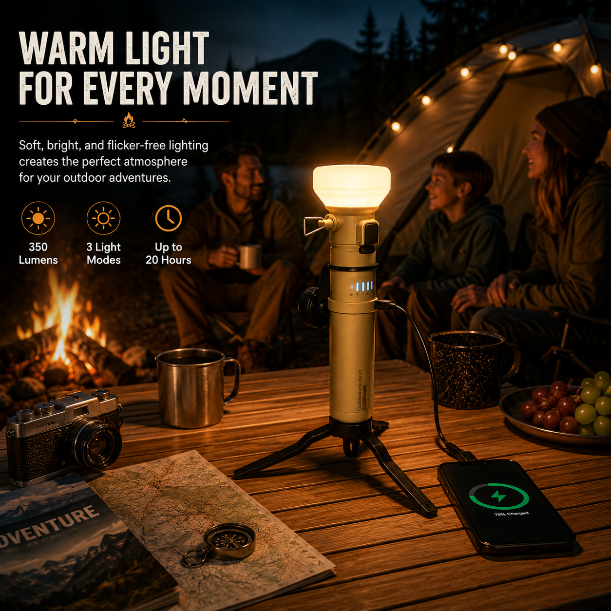 LITEGUEST 2-in-1 Retro Camping Lantern with 5000mAh Power Bank