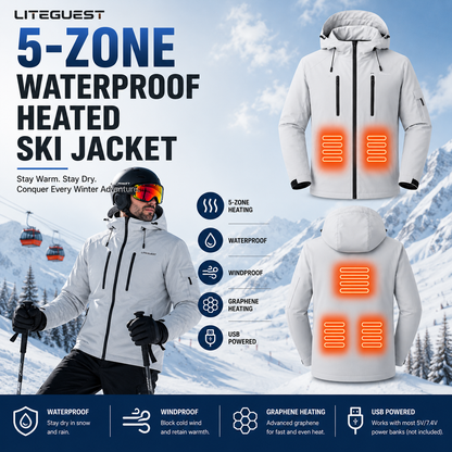 LITEGUEST Waterproof 5-Zone Heated Jacket USB-Powered for Outdoor