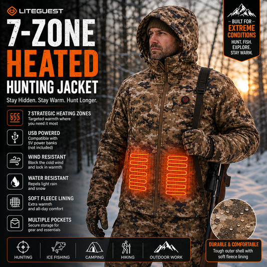 LITEGUEST 7-Zone Heated Camo Jacket Waterproof Outdoor for Winter