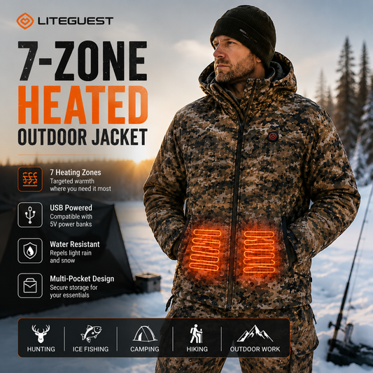 LITEGUEST 7-Zone Heated Camo Jacket Waterproof Outdoor for Winter