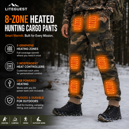 LITEGUEST 8-Zone Heated Pants Cargo Multi-Pocket Outdoor for Winter