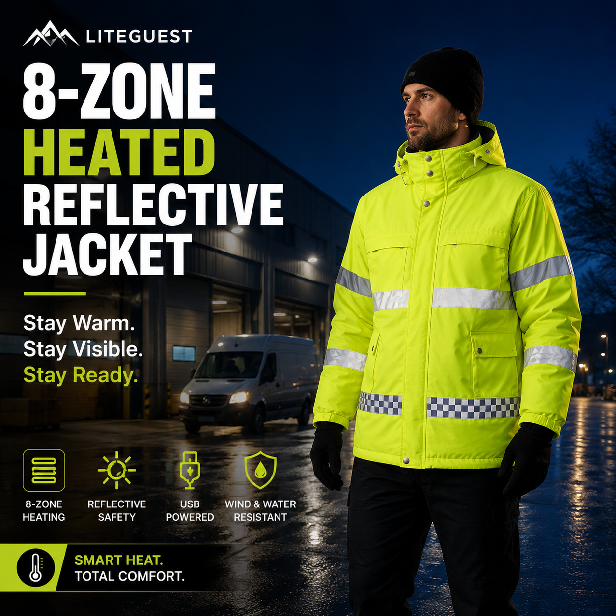 LITEGUEST 8-Zone Heated Reflective Work Jacket for Outdoor Duty