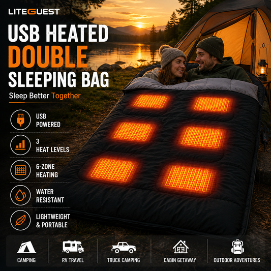 LITEGUEST Heated 2-Person Sleeping Bag | Double Camping Sleeping Bag