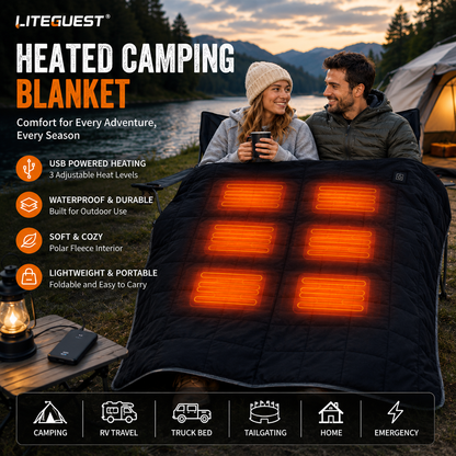 LITEGUEST Heated Camping Blanket Polar Fleece Waterproof USB-Powered