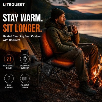 LITEGUEST Heated Outdoor Seat Cushion with Backrest – Winter Comfort