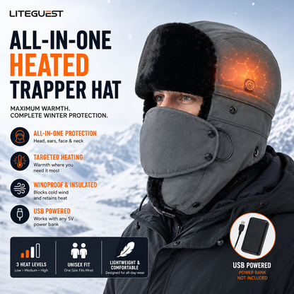 LITEGUEST Heated Trapper Hat – USB Rechargeable Winter Hat for Outdoor