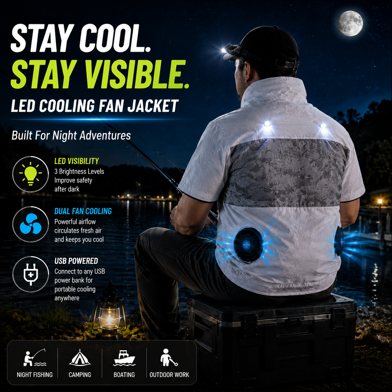 LITEGUEST LED Cooling Fan Jacket – Night Fishing & Outdoor Summer Gear