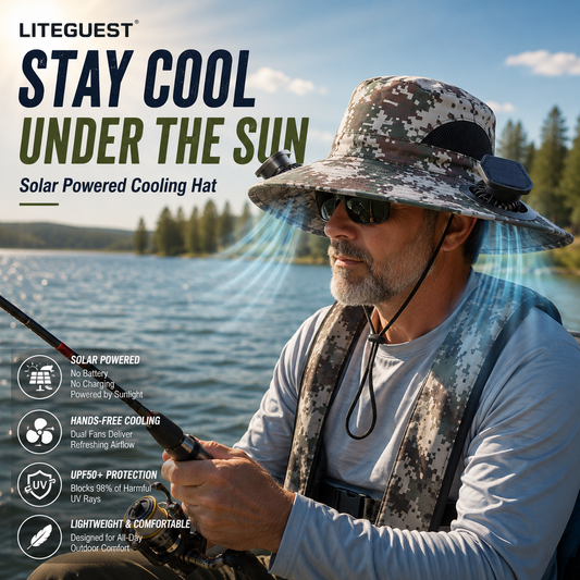 LITEGUEST Solar-Powered Dual Fan Sun Hat – Cooling Outdoor Cap