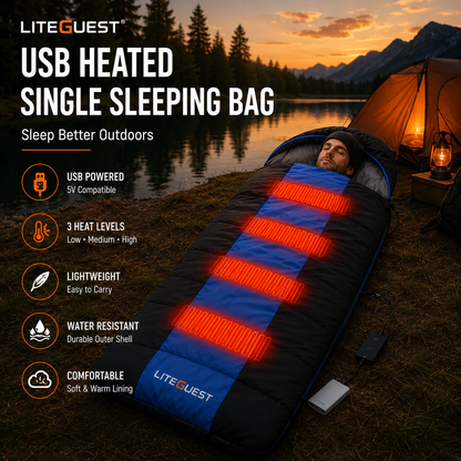 LITEGUEST Winter Heated Single Sleeping Bag 5V Electric Camping Gear