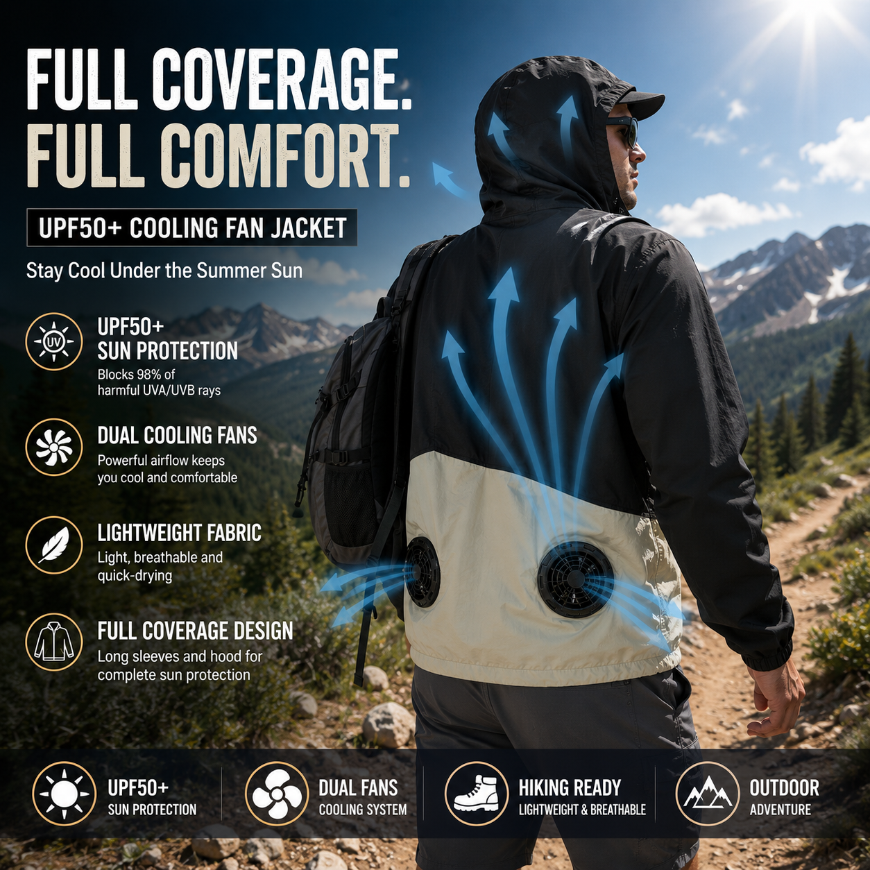 LITEGUEST UPF50+ Fan Jacket – Cooling Fans for Summer Outdoors