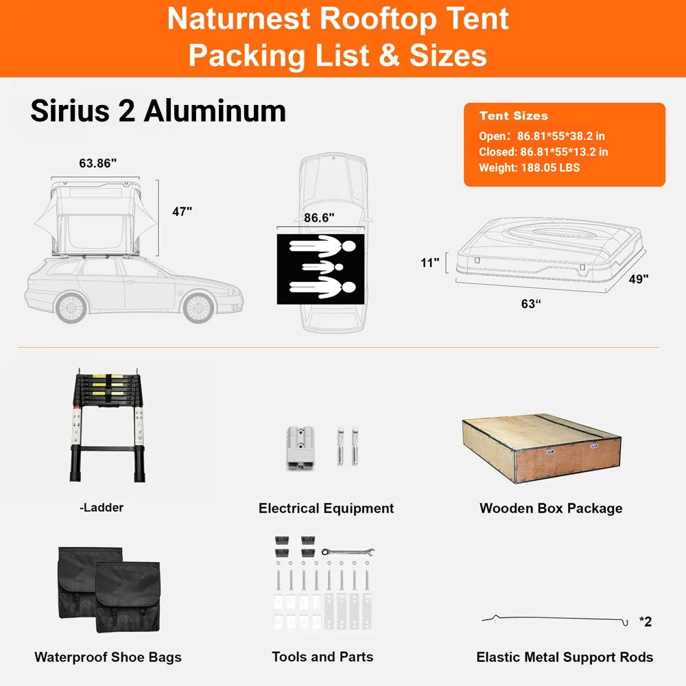 Naturnest Sirius 2 Aluminum Clamshell Rooftop Tent