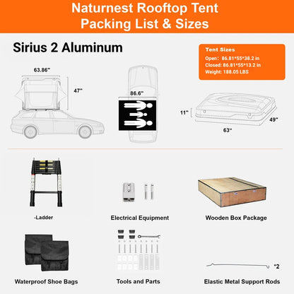 Naturnest Sirius 2 Aluminum Clamshell Rooftop Tent