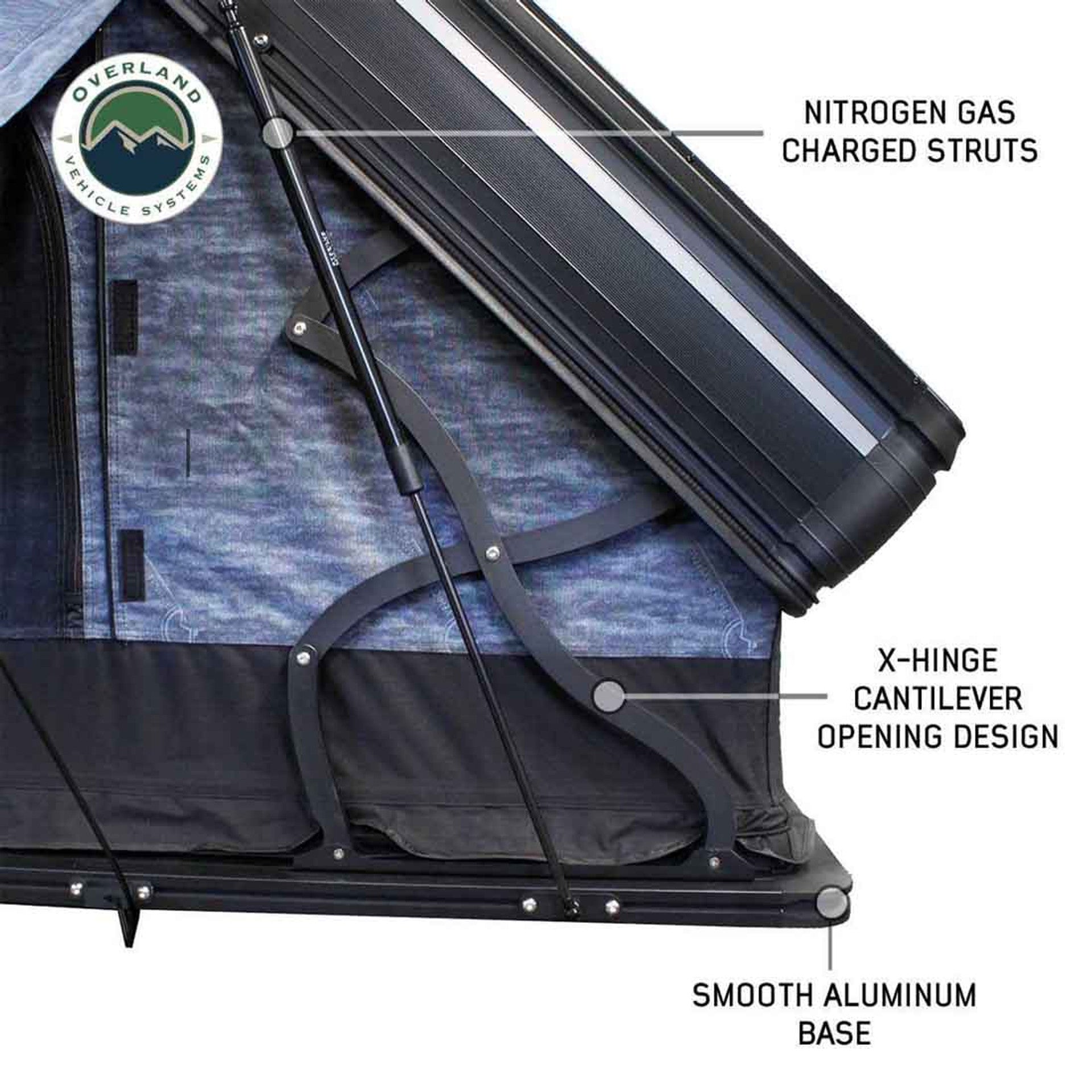 roof top tent hinge set Overland Vehicle Systems XD Everest Cantilever Aluminum Hard Shell Roof Top Tent, 4 Person