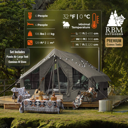 RBM Panda Large Forest Green + Stove Caminus M - Inflatable Tents for Camping with Stove