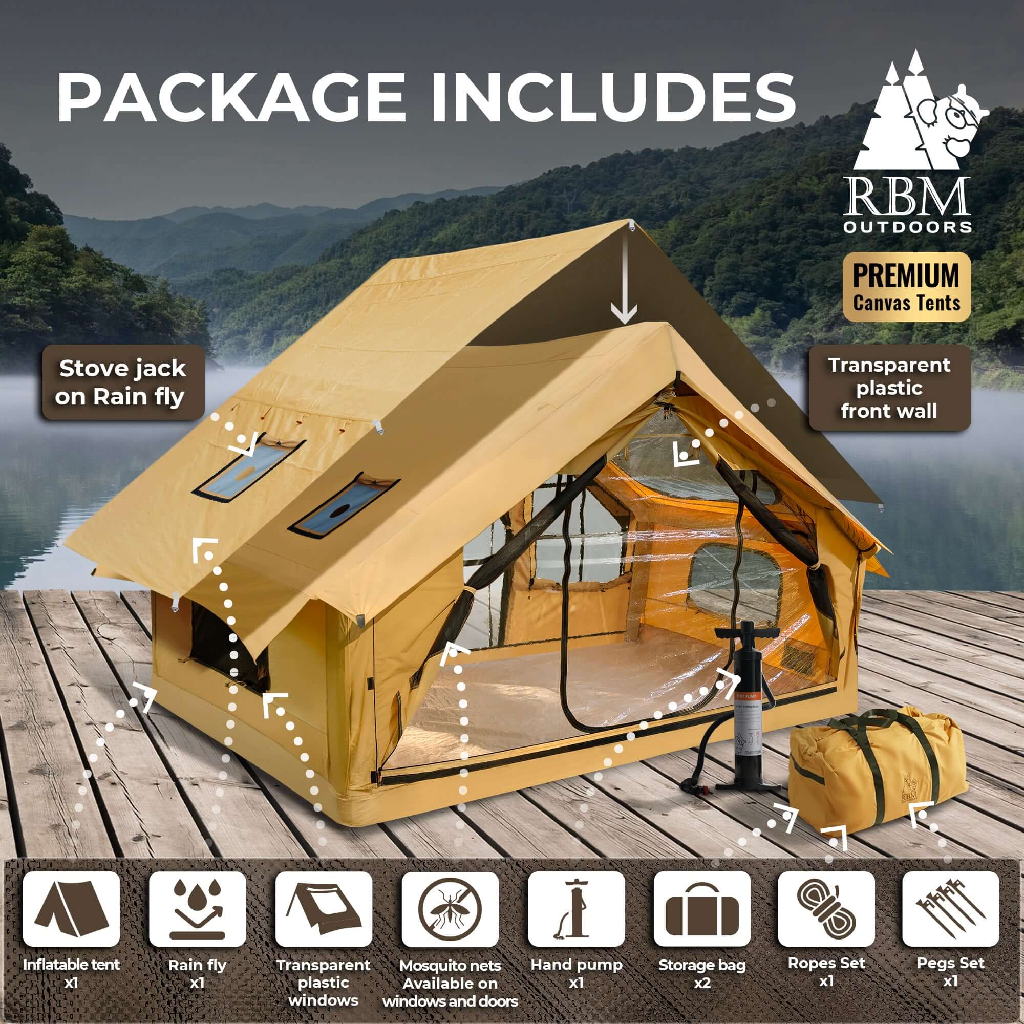 panda air medium tent RBM Outdoors Panda Medium Sunny Beige Inflatable tent for Camping (1-4 person)