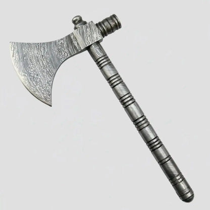 Damascus Steel Tabar Style Hand Axe with Crescent Edge and Spike | JW SteelCrafts