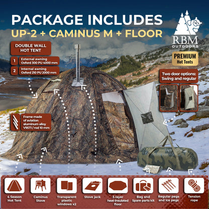 RBM All-Seasons tent  UP-2 for 2-4 person + Wood Stove Caminus M + Three-Layer Floor
