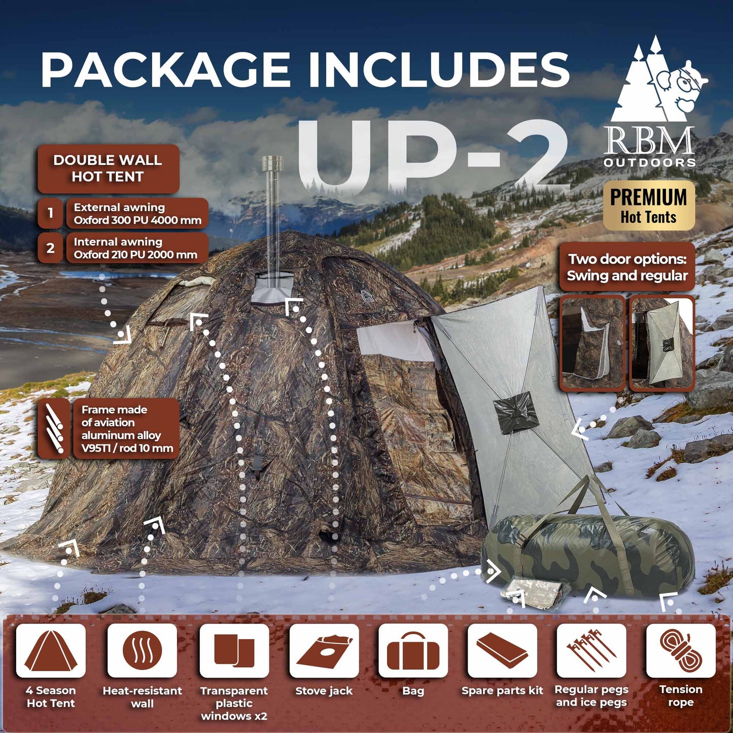 RBM All-Seasons tent  UP-2 for 2-4 person + Wood Stove Caminus M