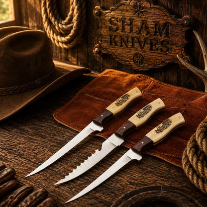 Angler’s Trio 3-Piece 440C Stainless Steel Fillet Knife Set – Bone Handle