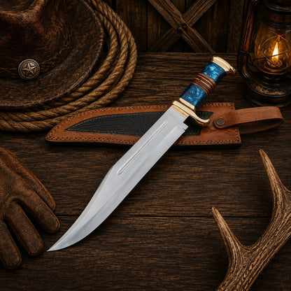 Australian Outback Bowie Knife – D2 Steel With Resin & Stacked Leather Handle