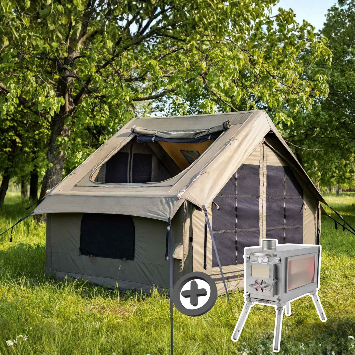 RBM Panda Medium Forest Green (1-4 person) + RBM Wood Stove Caminus S