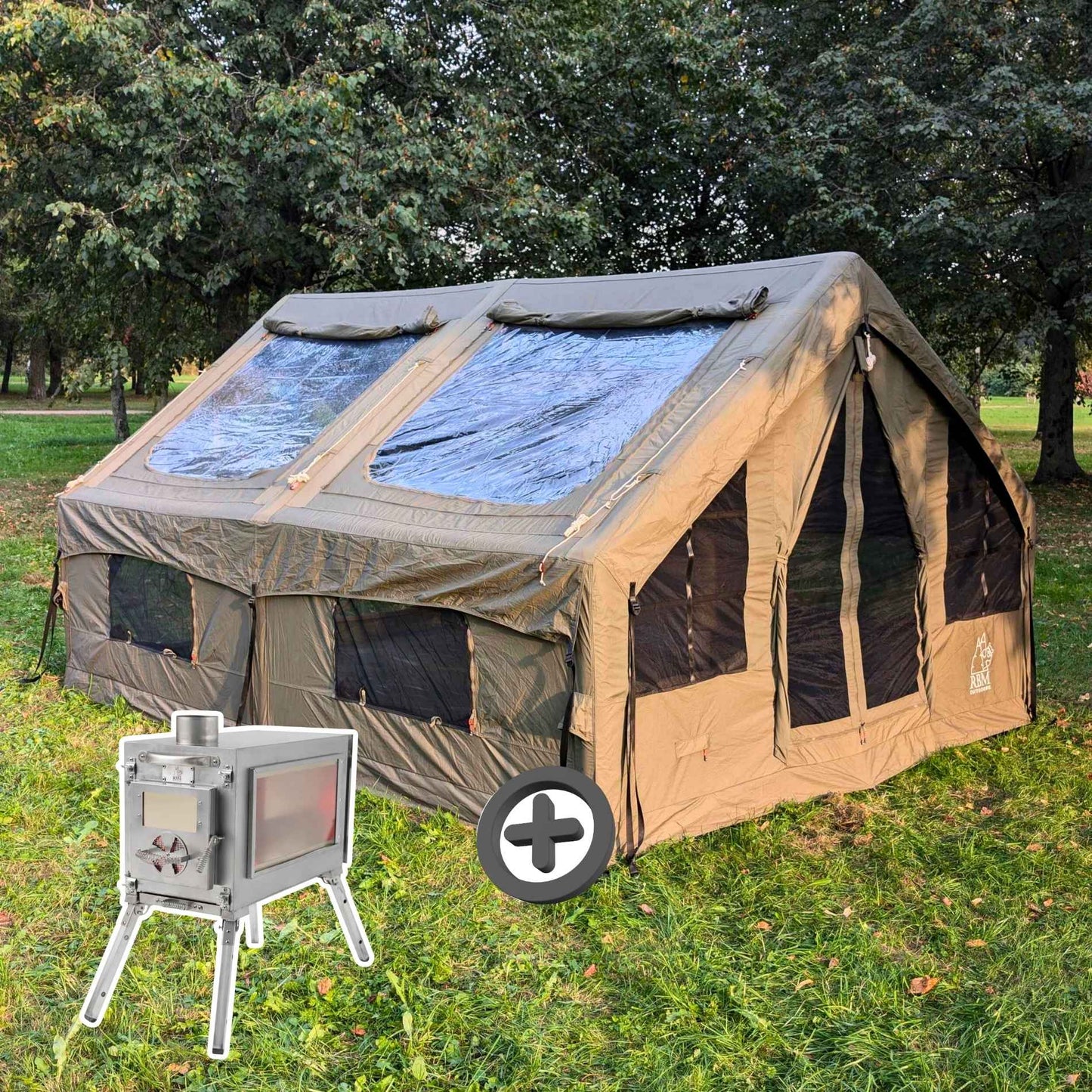 RBM Panda Large Forest Green + Stove Caminus M - Inflatable Tents for Camping with Stove